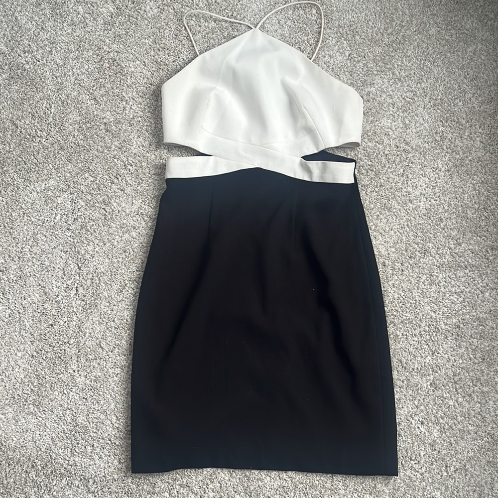 Aidan Mattox Black & White Contrast Cutout Midi Dress